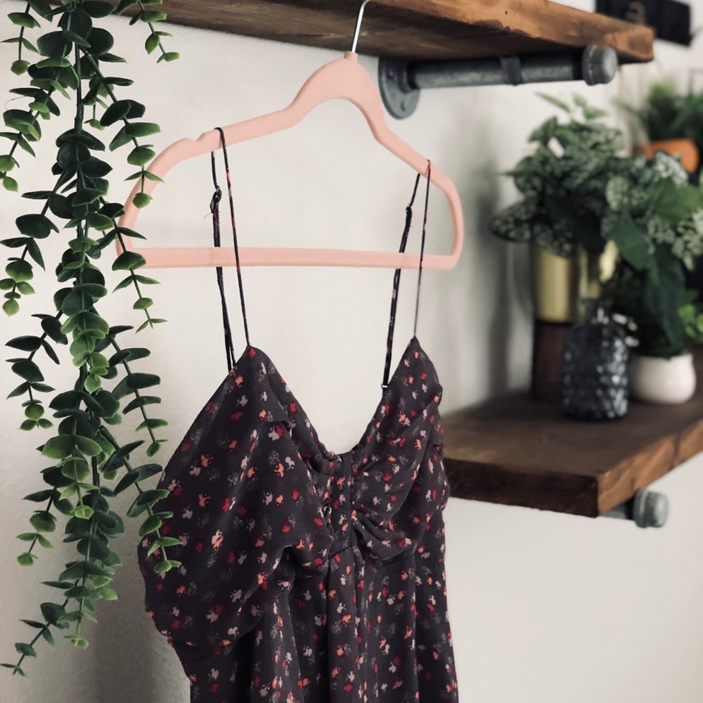 Grey Floral Spaghetti Strap Tank